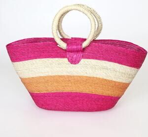 Lulus Heading to the Market Pink Multi Woven Straw Tote Bag Pink, Orange, Tan